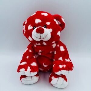 Ty Pluffies DREAMLY Red Teddy Bear White Hearts TySilk 2008 Stuffed Animal Plush
